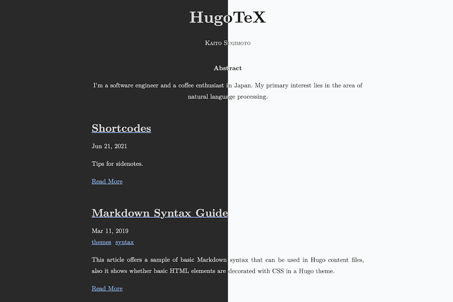 HugoTeX Hugo | Themes